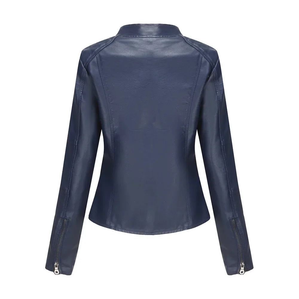 New women's leather jacket Slim jacket Thin section of the spring and autumn jacket Standing collar women's leather jacket