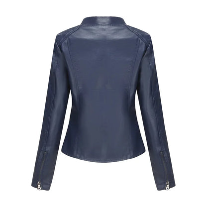 New women's leather jacket Slim jacket Thin section of the spring and autumn jacket Standing collar women's leather jacket