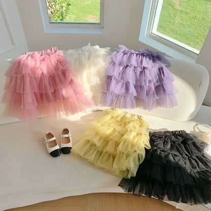 Bear Leader 2025 Summer New Girls' Half Skirt Korean Version Fashion Solid Color Cake Skirts Holiday Leisure Children's Clothing