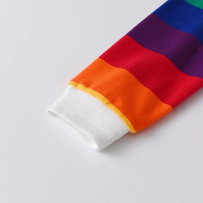 DXTON Girls Sweatshirts Kids Unicorn Sequined Appliqued Rainbow Striped Sweatshirts Kids Long Sleeve Hoodies Sport Shirts 3-12Y
