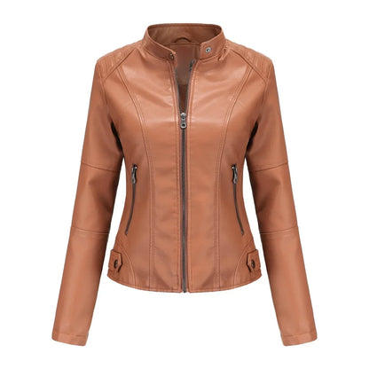 New women's leather jacket Slim jacket Thin section of the spring and autumn jacket Standing collar women's leather jacket