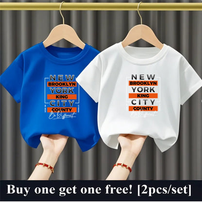 2025 Fashion Boys Summer Cotton T-Shirt Set 2pcs Short Sleeve New York City Print Kids Tees Top