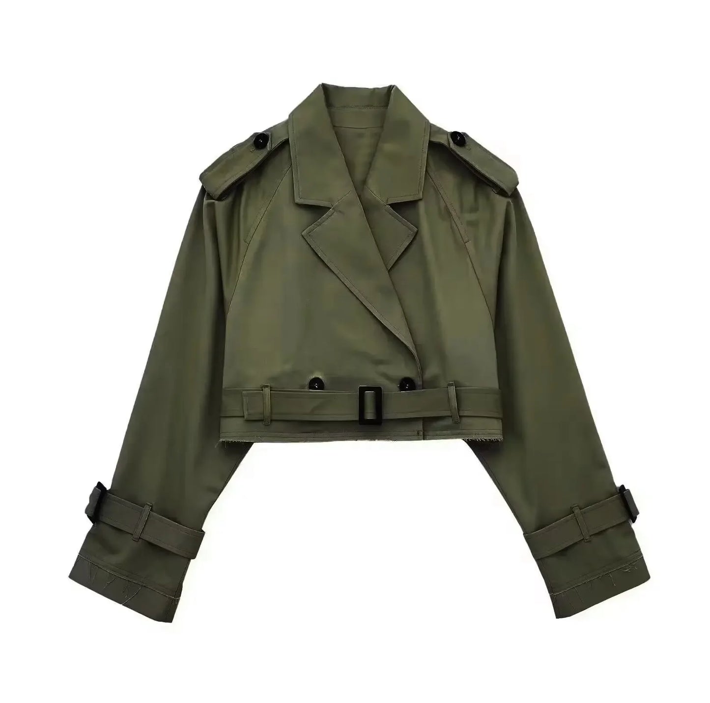 2025 Cropped Trench Coat with Belt - Vintage Double Breasted Spring Jacket for Women| Streetwear Outerwear