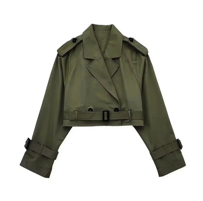 2025 Cropped Trench Coat with Belt - Vintage Double Breasted Spring Jacket for Women| Streetwear Outerwear