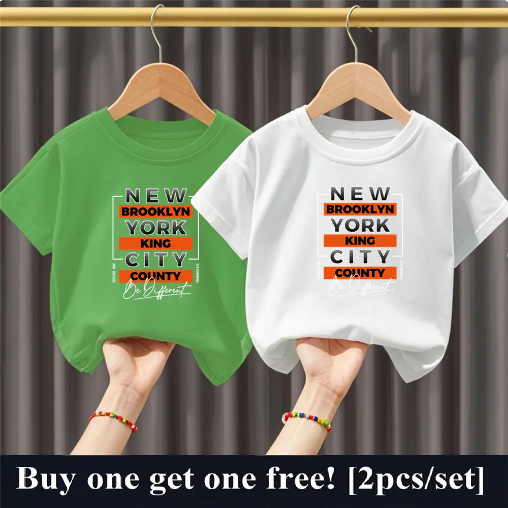 2025 Fashion Boys Summer Cotton T-Shirt Set 2pcs Short Sleeve New York City Print Kids Tees Top
