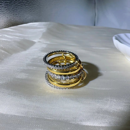 3 CZ Cubic Zirconia Ring Set Stackable Ring Silver Gold Stacking Rings Multi-Link Connected Statement Interlocking for Women