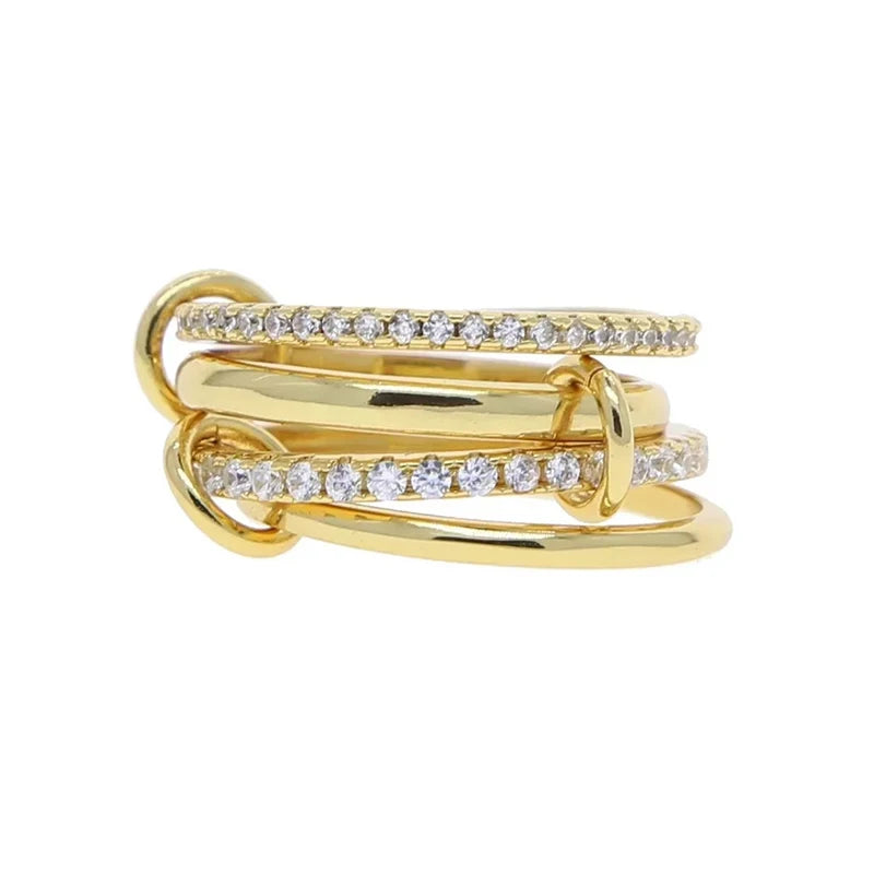 3 CZ Cubic Zirconia Ring Set Stackable Ring Silver Gold Stacking Rings Multi-Link Connected Statement Interlocking for Women