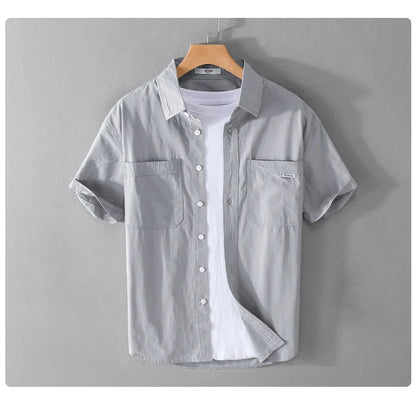 Summer Men's Casual Short Sleeve Comfortable Shirt 100% Cotton Sold Color Loose Simple Male Workwear Versatile Youth Fresh Shirt