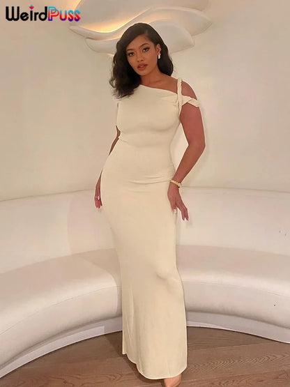 Weird Puss Bandage Dress Woman Summer Sexy Irregular Solid Sheath Chic Stretch  Body-Shape Smooth Birthday Party Elegant Bodycon