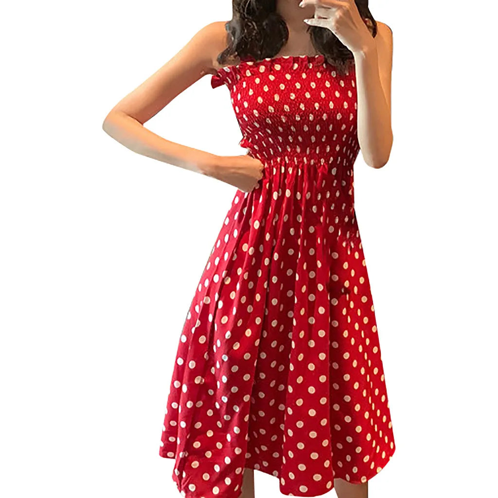 Women's Dresses 2024 Summer Fashion Loose None Sleeve Polka Dot Shoulder Plus Size Casual Dress Sexy Dresses