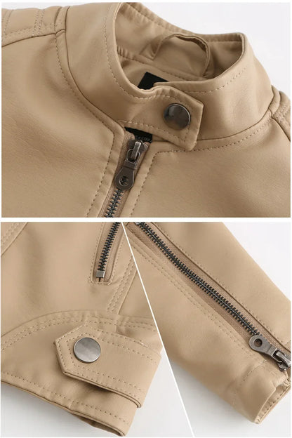 New women's leather jacket Slim jacket Thin section of the spring and autumn jacket Standing collar women's leather jacket