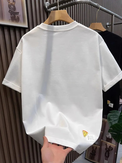Hot Sale Summer Mens Fashion High Street Cartoon Patch Embroidery T Shirts Loose Fit Tees O Neck Short Sleeve Casual 2025 New