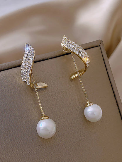 2 Pieces Of Women's Trendy And Elegant Pearl Tassel Earrings, Outdoor Travel, Carnival, Party, Holiday Dressing Gifts -SMT034