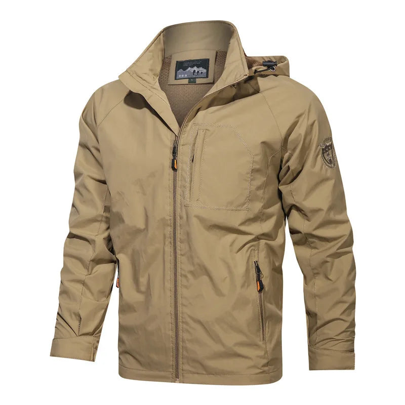 ARC Outdoor Men's, Fishing, Mountain Climbing, Traveling, Solid Color, Skiing, Camping, Waterproof and Breathable Hooded Jacket