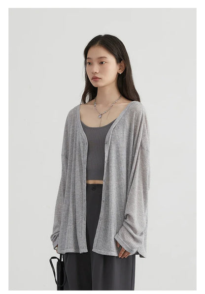 Women's Lightweight V-Neck Long Sleeve Cardigan Top, Sun Protection Spring Summer Autumn Jacket for Casual Daily Outwear
