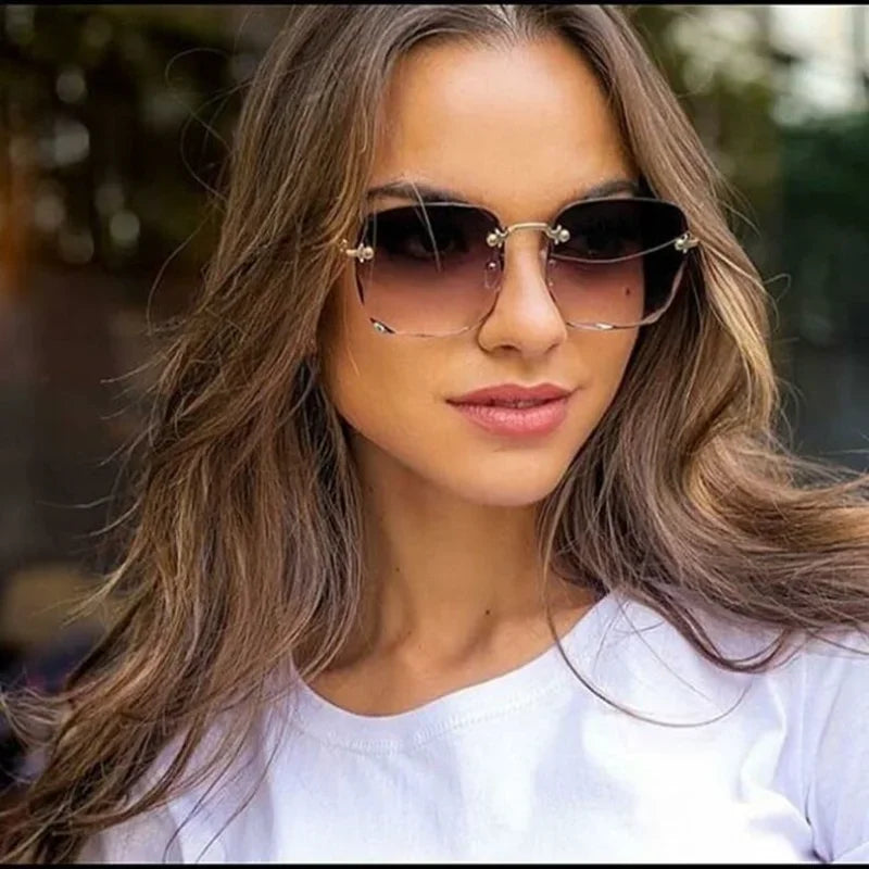 Classic Vintage Square Sunglasses Woman Gradient Mirror Frameless Sun Glasses Female Retro Fashion Rimless Sunglasses