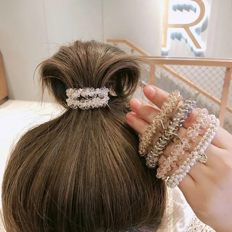 3pcs/set Crystal Pearl Beads Elastic Bands Scrunchies Hair Accessories Women Ponytail Holder Headwear