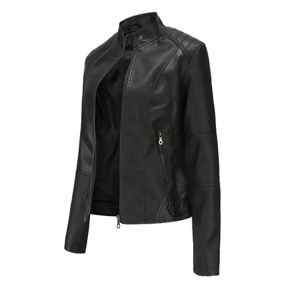 New women's leather jacket Slim jacket Thin section of the spring and autumn jacket Standing collar women's leather jacket