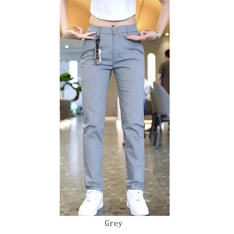 Ice Silk Men's Golf Men's Midweight Casual Pants Sports Pants Simple Design Khaki Black Slim Straight Leg Stretch Casual Trouse