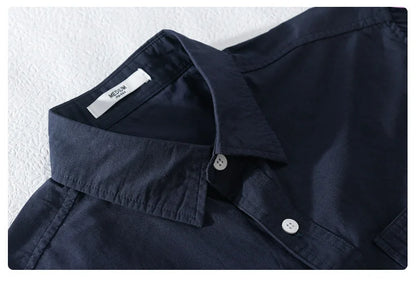 Summer Men's Casual Short Sleeve Comfortable Shirt 100% Cotton Sold Color Loose Simple Male Workwear Versatile Youth Fresh Shirt