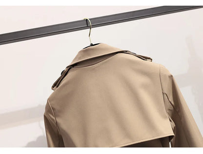 Women Fashion Trench New Coat Spring Autumn Korean Long Sleeve With Belt Jackets Solid British Style Coats Women's Chic Outwear