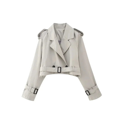 2025 Cropped Trench Coat with Belt - Vintage Double Breasted Spring Jacket for Women| Streetwear Outerwear