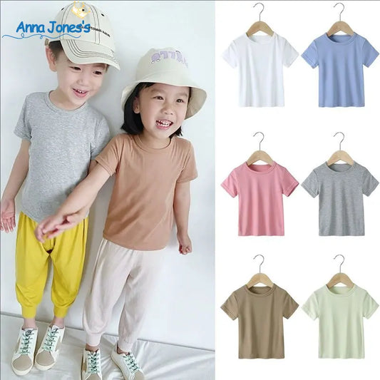 2025 Summer Breathable Kids Boy Girl T-Shirts Clothes Modal Solid Short Sleeve Tops For Infant Baby Tees Children's Clothing