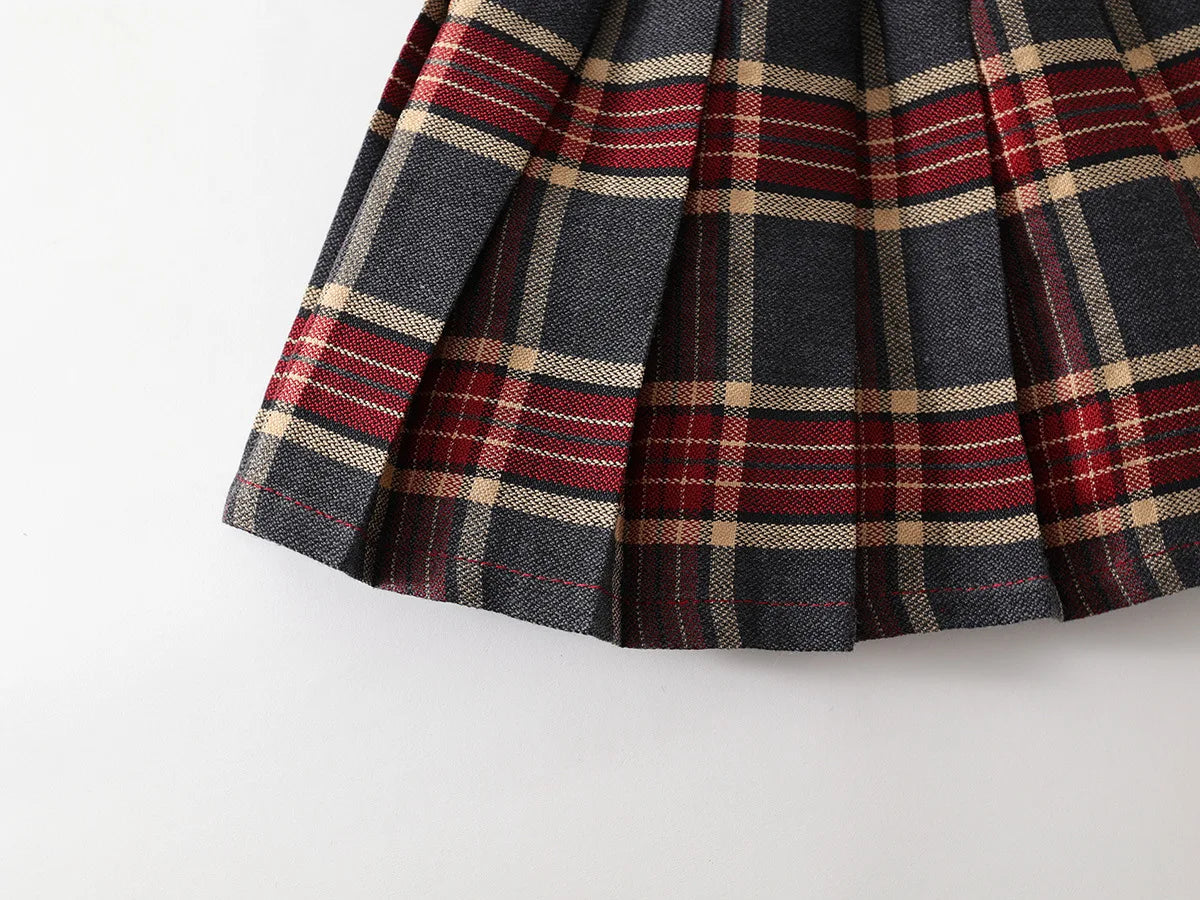 Summer Children Girls Pleated Skirts Elastic Waist Infant Babys Girls Skirts British Style Kids Girls Dress Casual Belle Skirts