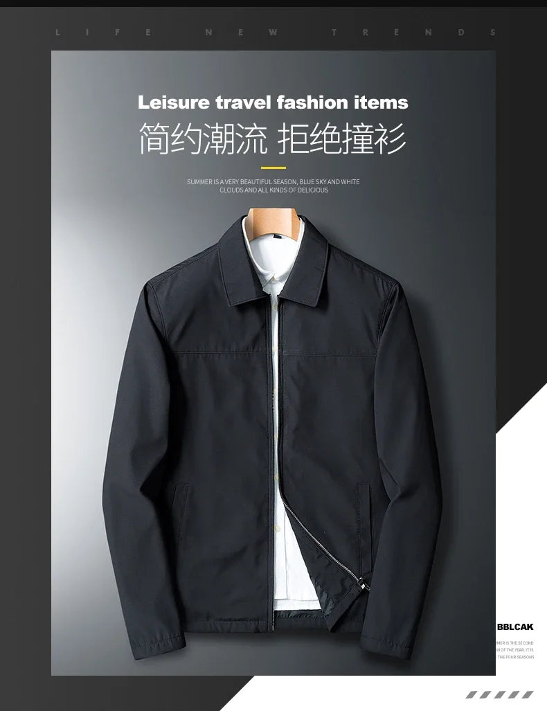 Fashion Men Jacket Solid Color Mid-aged Elderly Men Long Sleeve Zipper Luxury Formal Business Casual Spring Autumn Men Coat