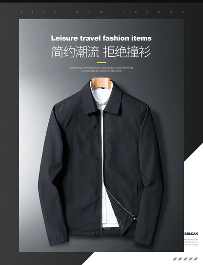 Fashion Men Jacket Solid Color Mid-aged Elderly Men Long Sleeve Zipper Luxury Formal Business Casual Spring Autumn Men Coat