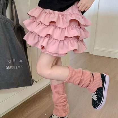 Casual Korean Style Girl's Half Body Skirt Summer Cute Bow Flower Bud Skirt Cake Skirts Sweet Children's Short Skirt Daily