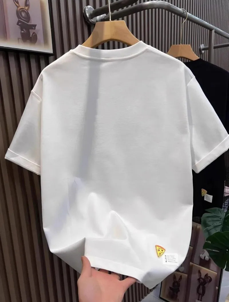 Hot Sale Summer Mens Fashion High Street Cartoon Patch Embroidery T Shirts Loose Fit Tees O Neck Short Sleeve Casual 2025 New