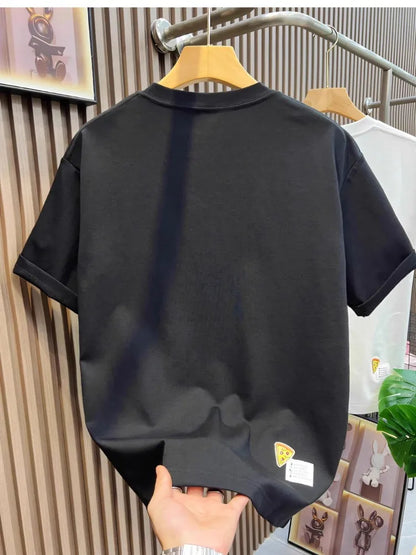 Hot Sale Summer Mens Fashion High Street Cartoon Patch Embroidery T Shirts Loose Fit Tees O Neck Short Sleeve Casual 2025 New