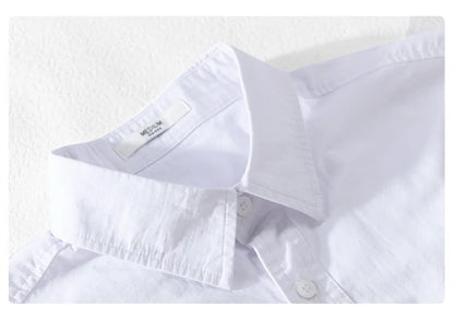 Summer Men's Casual Short Sleeve Comfortable Shirt 100% Cotton Sold Color Loose Simple Male Workwear Versatile Youth Fresh Shirt