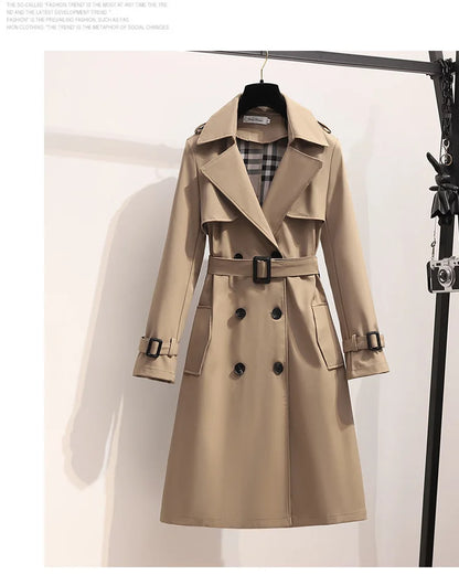 Women Fashion Trench New Coat Spring Autumn Korean Long Sleeve With Belt Jackets Solid British Style Coats Women's Chic Outwear
