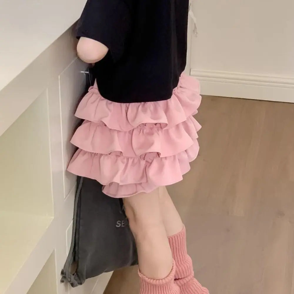 Casual Korean Style Girl's Half Body Skirt Summer Cute Bow Flower Bud Skirt Cake Skirts Sweet Children's Short Skirt Daily