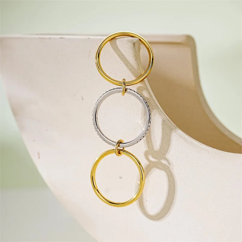 3 CZ Cubic Zirconia Ring Set Stackable Ring Silver Gold Stacking Rings Multi-Link Connected Statement Interlocking for Women