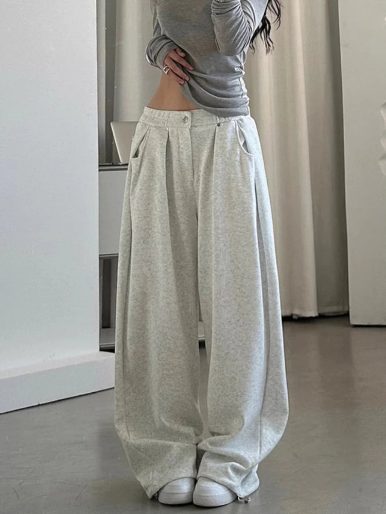 American Vintage Sweatpants Women Simple Classic Stretch High Waist Trousers Loos Lazy Jazz Hip Hop Dance Wide Leg Pants