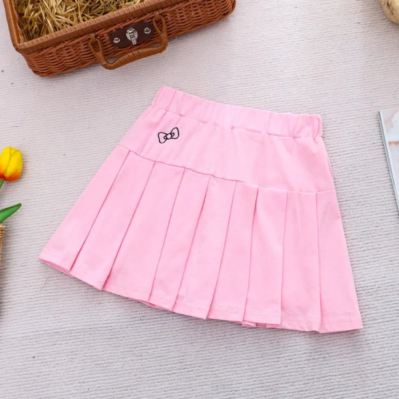 Girls Skirt 2025 New Summer Cute Sweet Solid Outer Wear Casual Simple Pleated Kids Skirt Safety Pants Design 4-10Y