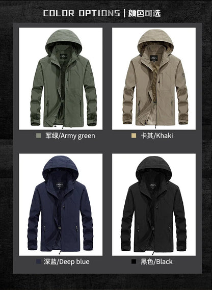 ARC Outdoor Men's, Fishing, Mountain Climbing, Traveling, Solid Color, Skiing, Camping, Waterproof and Breathable Hooded Jacket