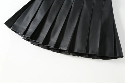 Girls Leather Skirt Four Seasons High Waist Black A-Line Pleated Skirt for Kids All-match Teen Children Skirt 2-15 Years Old