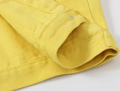 Yellow Women's Long Sleeve Jacket, Single Breasted Lapel Denim Jacket, Fashion Women's Tops Jacket Blue White Women's Coat