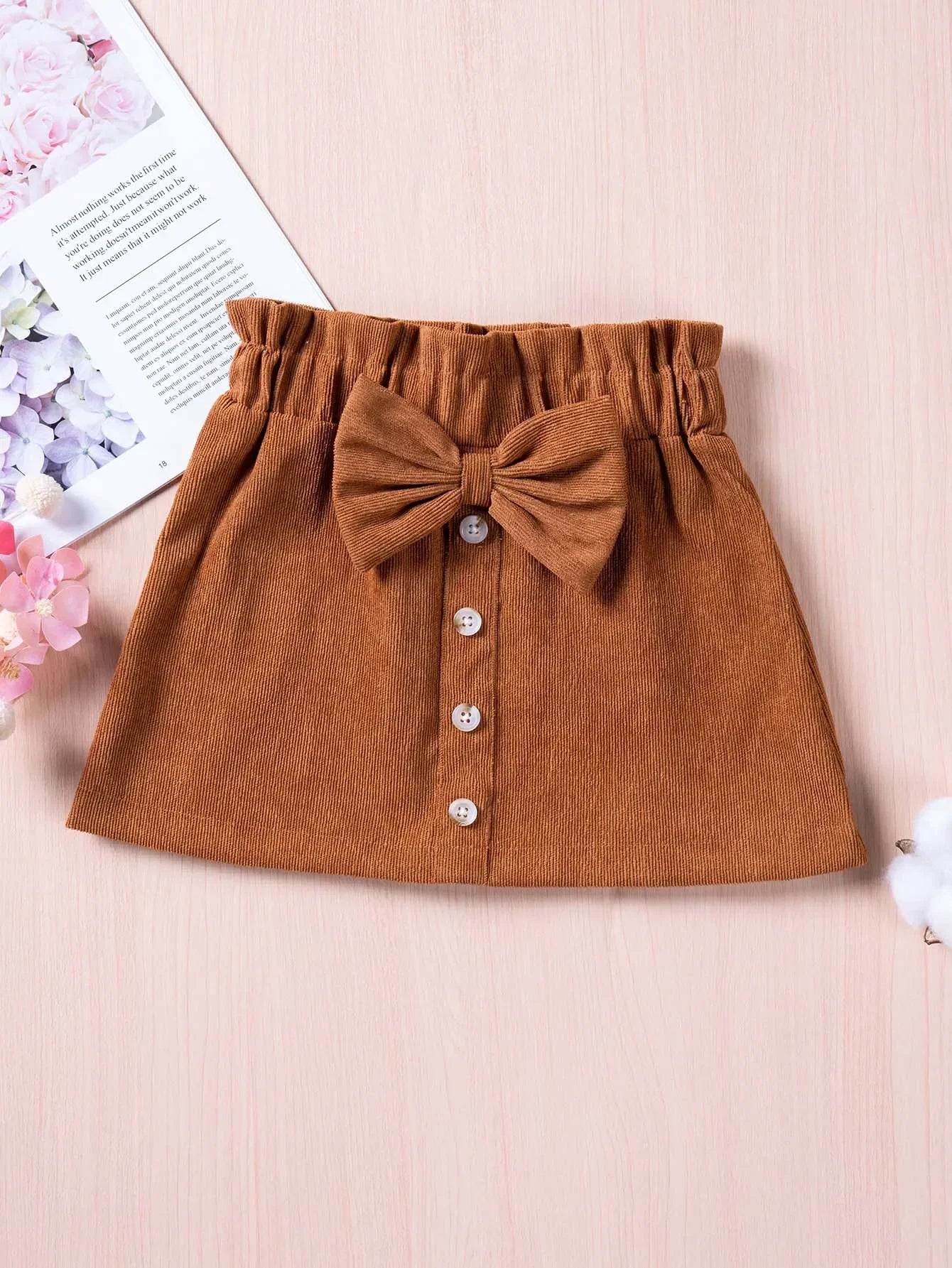 New Summer Girls Toddler Solid Colour Bustier Bow Button Design Sweet and Lovely Skirt Casual Comfortable Breathable