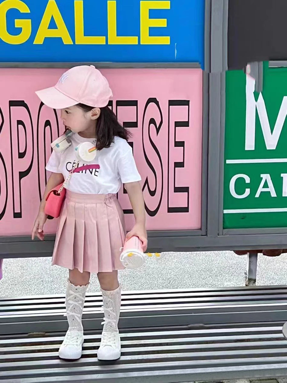 Teen Girl Summer Dress Kids Fashion Solid Color Pleated High Waist A-Line Skirt Children Casual Elastic Waist Mini Skirt Bottoms