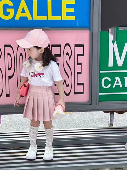 Teen Girl Summer Dress Kids Fashion Solid Color Pleated High Waist A-Line Skirt Children Casual Elastic Waist Mini Skirt Bottoms