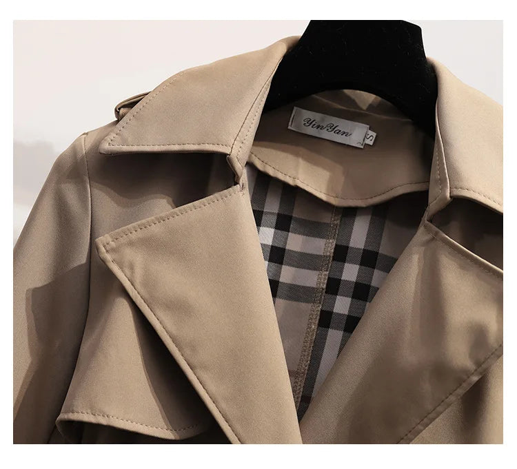 Women Fashion Trench New Coat Spring Autumn Korean Long Sleeve With Belt Jackets Solid British Style Coats Women's Chic Outwear