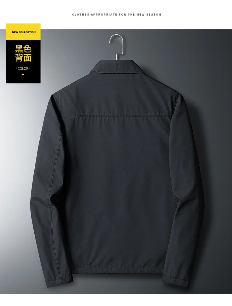 Fashion Men Jacket Solid Color Mid-aged Elderly Men Long Sleeve Zipper Luxury Formal Business Casual Spring Autumn Men Coat
