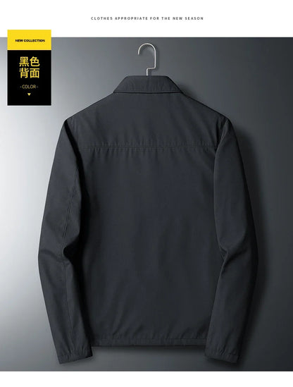 Fashion Men Jacket Solid Color Mid-aged Elderly Men Long Sleeve Zipper Luxury Formal Business Casual Spring Autumn Men Coat