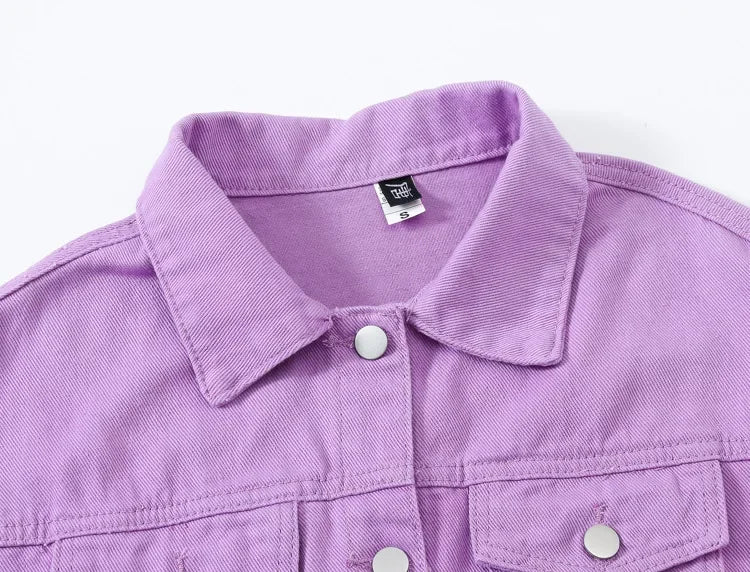 Yellow Women's Long Sleeve Jacket, Single Breasted Lapel Denim Jacket, Fashion Women's Tops Jacket Blue White Women's Coat