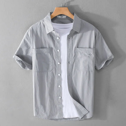 Summer Men's Casual Short Sleeve Comfortable Shirt 100% Cotton Sold Color Loose Simple Male Workwear Versatile Youth Fresh Shirt